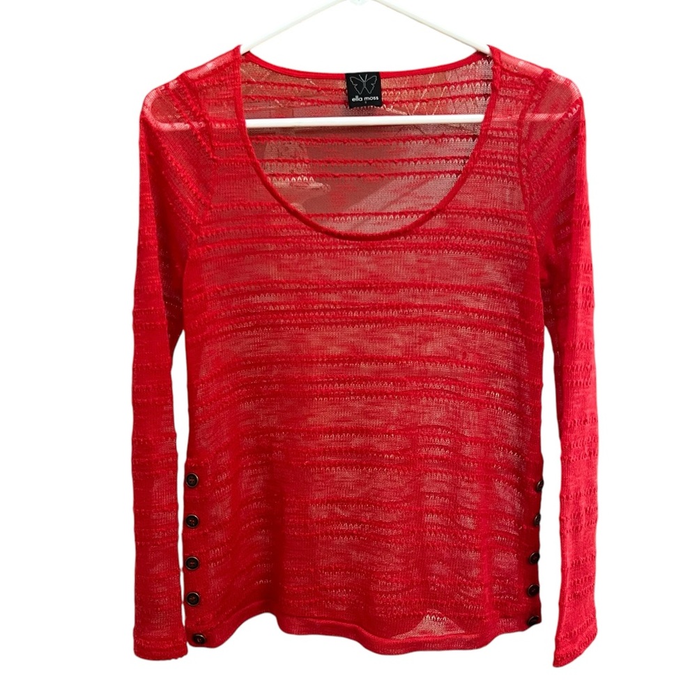 ANTHROPOLOGIE ELLA MOSS WOMENS RED OPEN KNIT LONG SLEEVE LIGHTWEIGHT TOP S